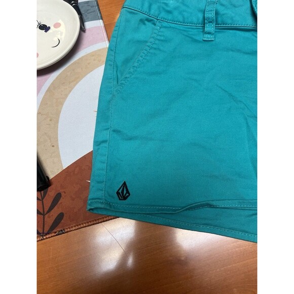 Volcom Women's size 0‎ / 24 Turquoise Teal Aqua Blue Chino Shorts Frochickie V5 - Picture 3 of 9